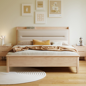 IKEA宜家实木床主卧1.8米双人床北欧侘寂风家具直销白蜡木软包床