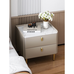 宜家实木意式床头柜轻奢岩板储物柜现代简约三抽收纳柜卧室床边柜