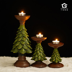 复古圣诞树蜡烛台摆件风欧式家居客厅桌面装饰工艺品树脂烛台