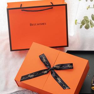 现货橙色对开礼盒双开门礼品盒网红纸盒口红化妆品包装盒