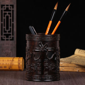 泰山天御阁黑檀木笔筒摆件办公室书房桌面收纳盒木质实木创意装饰