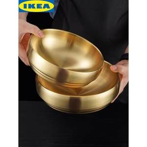 宜家IKEA韩国冷面碗金色不锈钢泡面碗拉面碗双层韩式拌饭碗大汤碗
