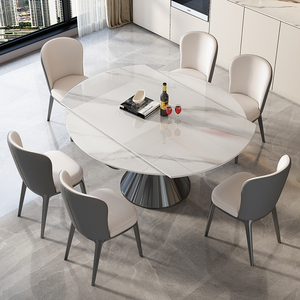 慕斯岩板可伸缩圆餐桌家用小户意式极简现代简约旋转折叠可变圆桌