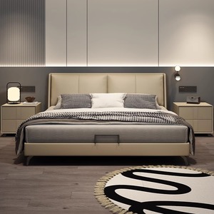 慕斯 思意式极简真皮轻奢主卧大床现代简约带抽屉软床实木1.8米双
