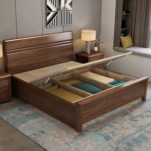 双叶家具北欧实木床现代简约小户型一米二轻奢胡桃木家用卧室双人