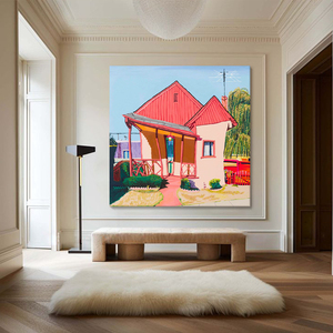 马蒂斯小众艺术纯手绘油画抽象小屋客厅装饰画餐厅壁画儿童房挂画