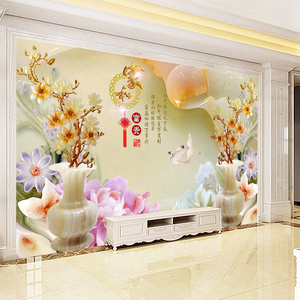 中式18d浮雕家和富贵电视背景墙布8d现代简约客厅墙纸 5d大气壁画