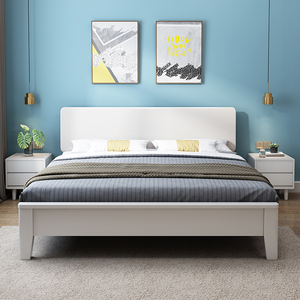 全友家居床 实木床1.8米现代简约白色双人床1.5m出租房经济型简易