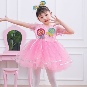 巴­拉巴柆新款儿童蓬蓬裙演出服女童可爱连衣裙表演服幼儿舞蹈棒