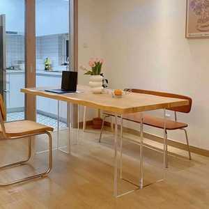 北欧风亚克力悬浮实木餐桌家用白蜡木岛台简约松木原木书桌工作台