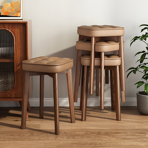 源氏木语实木餐凳可叠放椅子家用现代简约客厅软包餐椅出租房用餐