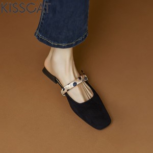 KISSCAT正品接吻猫吊尔原创 巨显瘦~ 新款真皮包头半拖穆勒鞋女夏