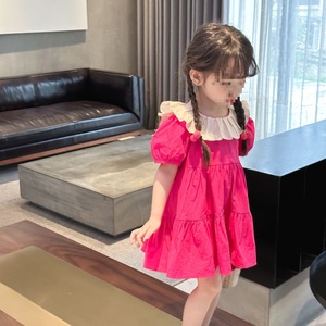 女童短袖玫红色法式洋装夏装新款宝宝甜美儿童夏天裙子0225A017