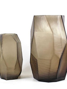 卡莎慕棕色特大手工玻璃花瓶几何创意落地石纹摆件样板间装饰组合