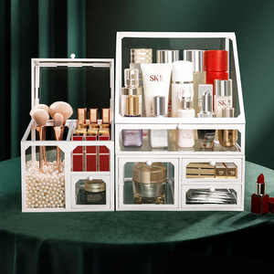 新款网红玻璃化妆品收纳盒防尘塑料口红桌面简约化妆置物架一件fc