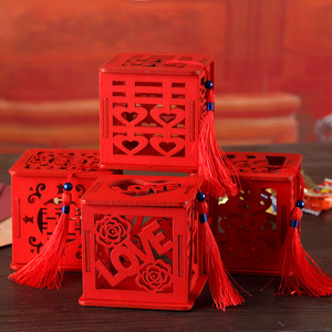 50个创意中国风结婚喜糖盒木质镂空盒子方形木头礼盒中式婚礼糖盒