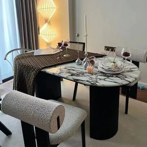 法式宝格丽大理石餐桌卡拉卡塔紫岩板复古现代轻奢简约椭圆餐桌