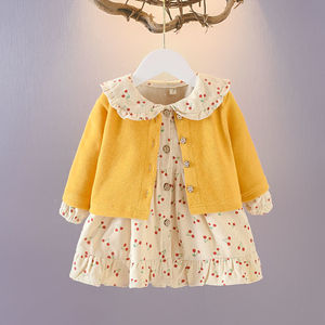 女宝宝秋装两件套装0-5岁女童洋气长袖连衣裙+碎花小外套棉质韩版