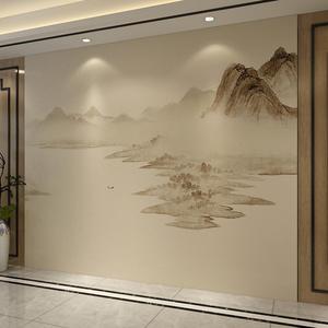 新中式水墨电视背景墙纸客厅沙发影视墙山水意境3d书房琴房壁画