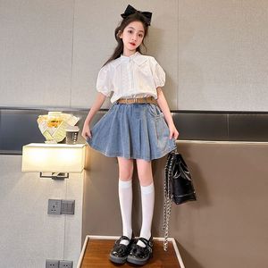 巴拉巴柆韩系女童短袖儿童夏季薄款衬衫2024新款牛仔裙子套装夏装