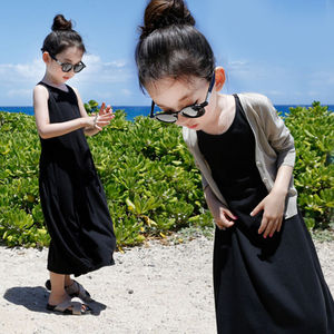 巴拉巴柆童装女童连衣裙2024夏装公主中大童亲子海边度假沙滩儿童