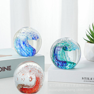 水晶工艺品海洋动植物轻奢风海浪球大波浪几何图形玻璃摆件气泡球
