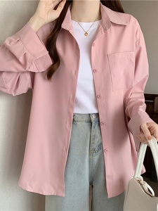 IEF/爱依服2024春款女装新款毛衣叠穿衬衣内搭宽松休闲粉色衬衫外