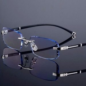 防蓝光辐射眼镜男上班电脑护目看钻石切边平光镜无框近视眼镜