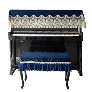 欧式钢琴罩半罩蕾丝钢琴布盖布防尘钢琴凳套罩钢琴巾全蓝色90*187