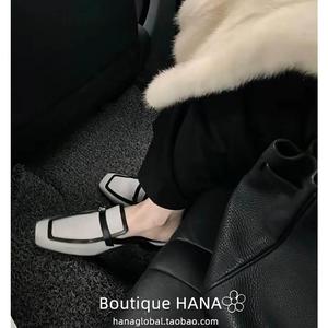【现货】/ Groupie 穆勒鞋 H扣帆布拼牛皮单鞋平底鞋