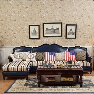 品质美式实木沙发真皮L形贵妃位转角沙发客厅大小户型带茶几组合