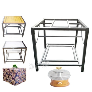 烤火桌子可折叠家用烤火架现代简约正方形多功能双层收纳不锈钢桌