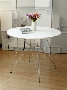 港隆北欧创意伊姆斯圆形桌简约时尚小户型金属脚餐桌白色洽谈桌子