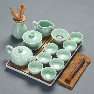 陶瓷功夫茶具整套家用办公泡茶器茶壶盖碗茶杯洗茶道精致定制套装
