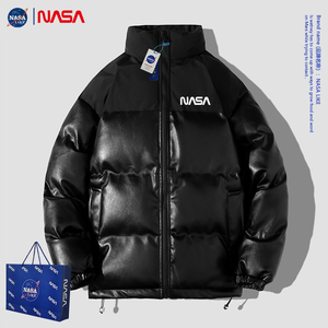 NASA联名羽绒棉衣男立领拼接冬季外套加厚短款面包服宽松PU皮棉袄