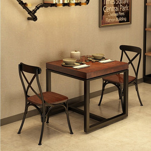铁艺实木餐桌饭桌咖啡厅小吃甜品奶茶店桌椅组合餐饮正方形桌子