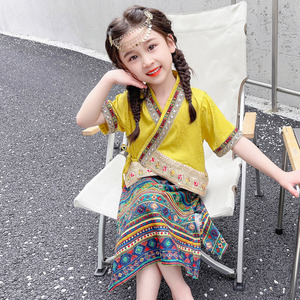 女童夏装汉服套装夏季新款少数民族风服装傣族舞蹈儿童六一演出服