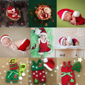 影楼儿童摄影服装满月宝宝圣诞拍照道具新生儿百天照针织圣诞主题
