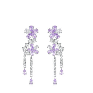新款春日繁花紫色仙女流苏耳环显脸小精致百搭项链套装