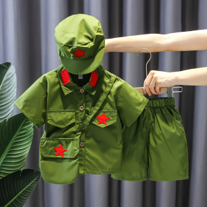 儿童夏季军装套装表演新款小红军演出服男童夏装短袖洋气两件套