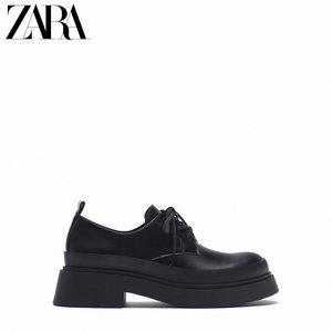 ZARA春季新款女鞋黑色平底英伦风复古百搭德比休闲鞋