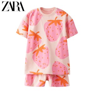 ZARA24春季新品 女婴幼童印花绒布T恤和休闲短裤套装 3335743 926