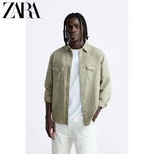 ZARA24春季新品 男装 工装风修身直筒牛仔长袖衬衫 6987440 526