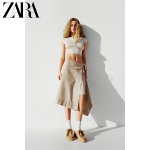 ZARA24春季新品 女装 棉及莫代尔混纺圆领短袖T恤 3641325 806