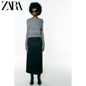 ZARA24春季新品 女装 罗纹棉质修身直筒圆领长袖T恤 4424800 200