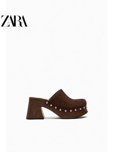 ZARA夏季新款 TRF 女鞋 棕色牛反绒皮粗跟厚底鞋 32
