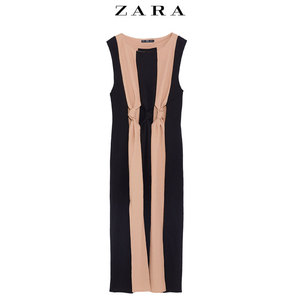 ZARA女装 结饰双色连衣裙，夏天穿特别凉爽，腰间是镂空的，