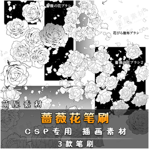 蔷薇花笔刷 CSP专用笔刷 植物花瓣线稿手绘描边漫画插画素材