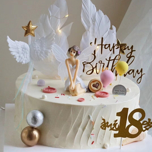 蛋糕装饰花仙子天使娃娃精灵带翅膀美女公主生日摆件圆环羽毛插件