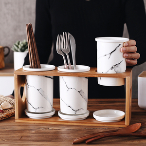 原创多功能日式陶瓷三筒沥水筷子筒筷子架筷子笼刀叉收纳盒筷子桶